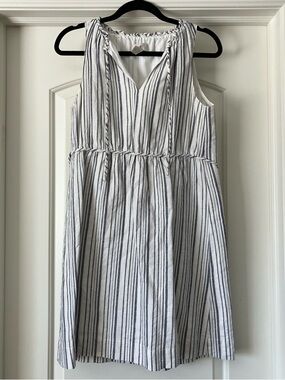 LOFT White and Navy Striped Sleeveless Cotton Blend Dress